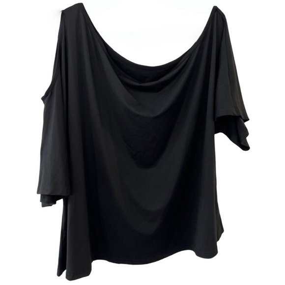 Women’s Plus Black Off The Shoulder Cold Shoulder Asymmetrical Short Sleeve Top - Picture 1 of 6